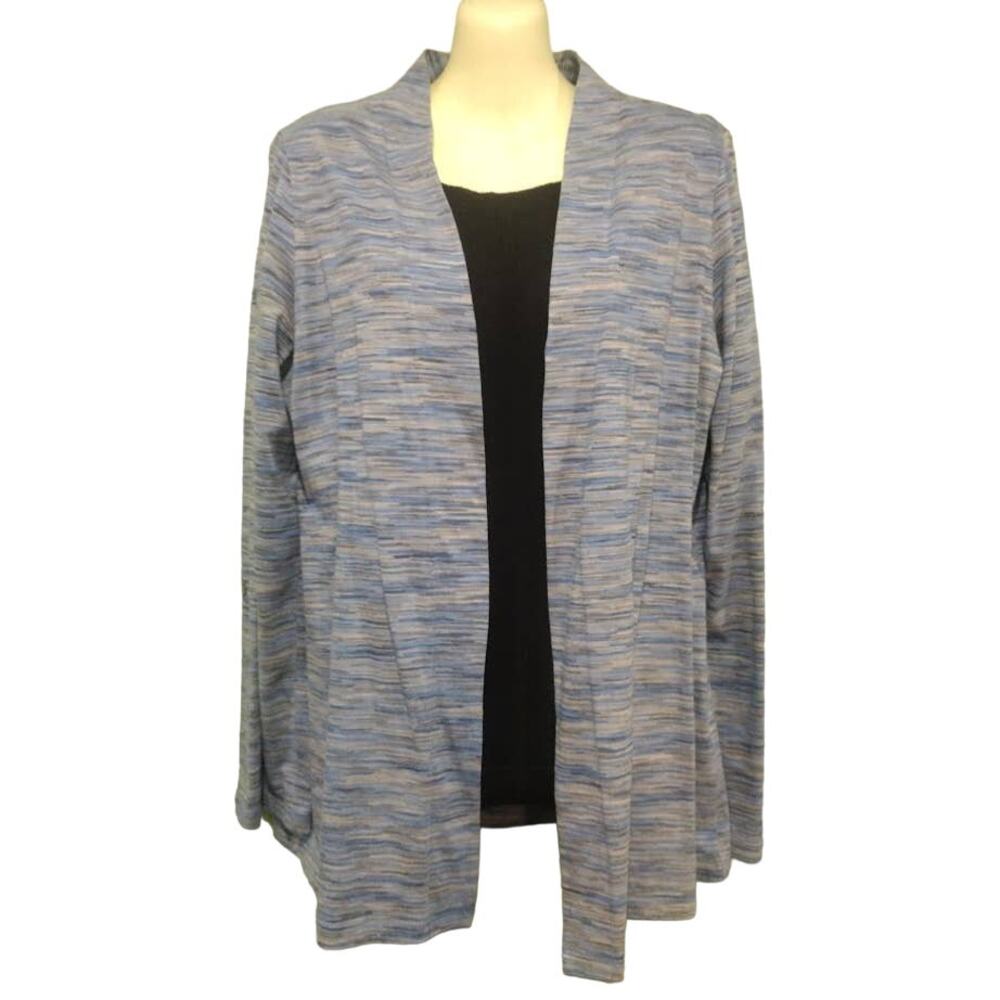 J. Jill Open Front Lightweight Unlined Long Sleeve Jacket, Blues and Gray Size M